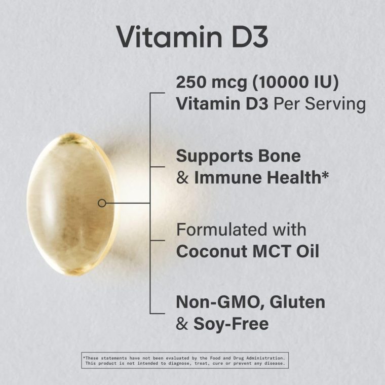 Sports Research 10,000 iu Vitamin D3 Supplement with Organic Coconut Oil - Vitamin D for Strong Bones & Immune Health - Supports Calcium Absorption - Non-GMO - 250mcg, 120 Mini Softgels for Adults - Image 2