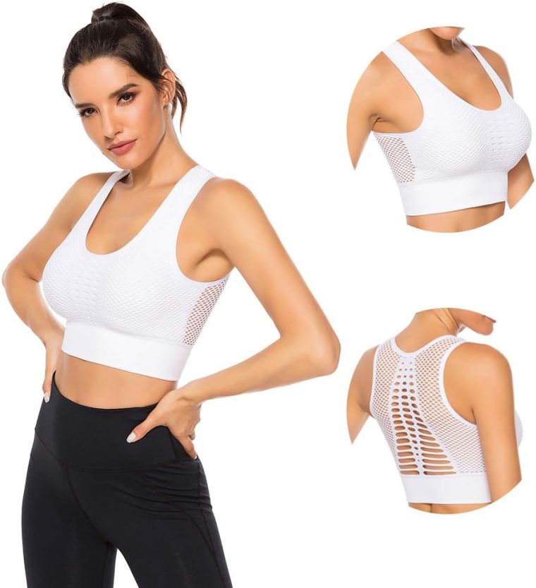 SEASUM Women's Longline Sport Bra Seamless Yoga Crop Top Medium-Low Support Workout Bra M - Image 2