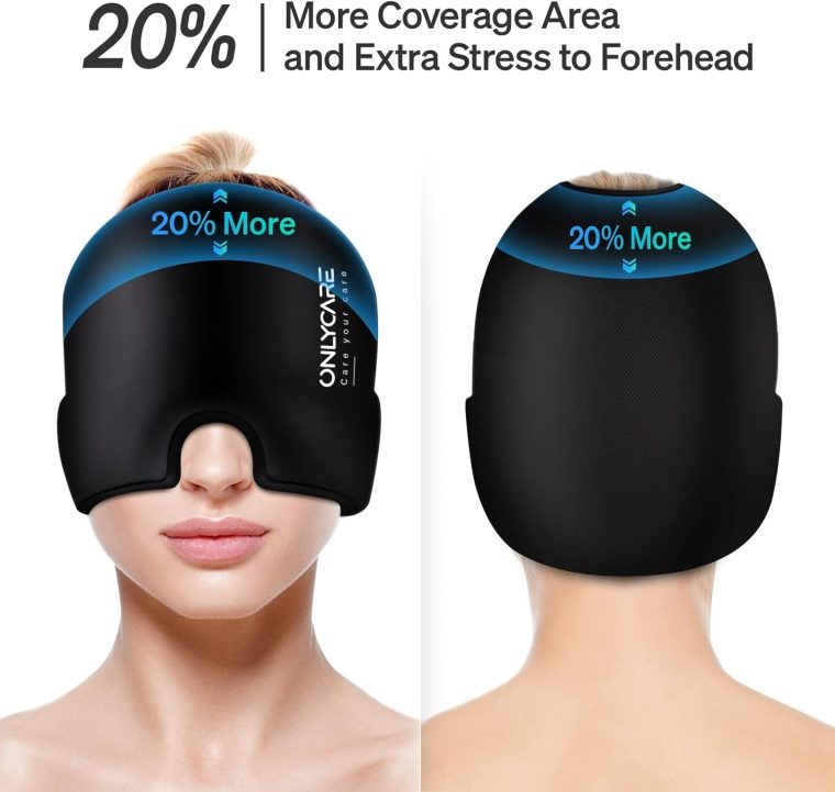 ONLYCARE Migraine Relief Cap,Soothing Migraine Mask,Upgraded Odorless Gel Ice Head Wrap, Hot and Cold Therapy, FSA or HSA Eligible Headache Ice Pack for Tension and Stress(Black) - Image 3