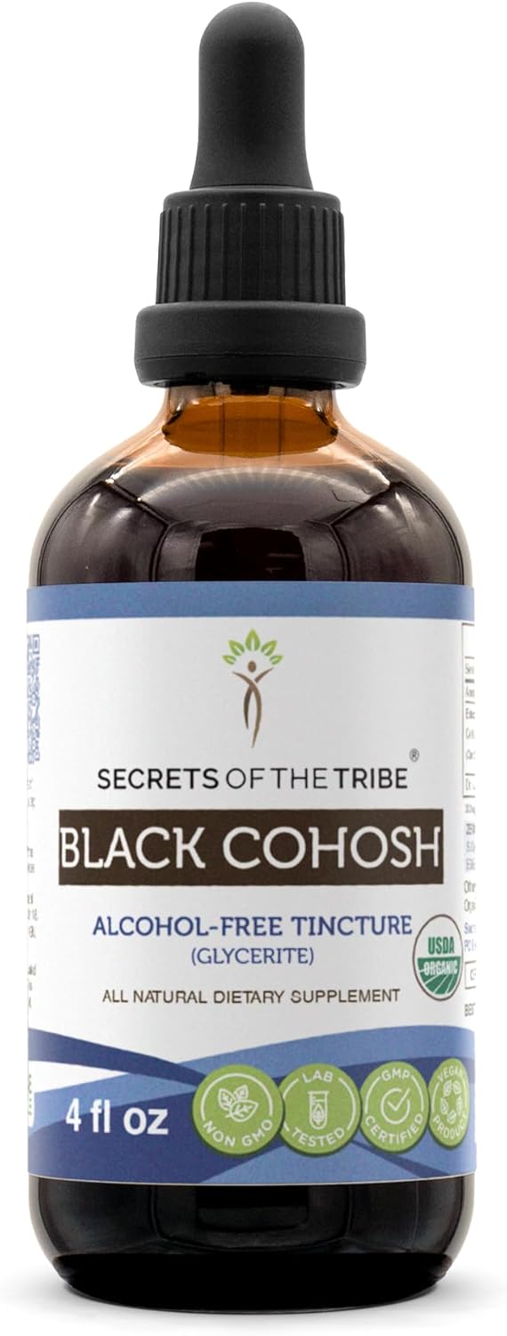 Secrets of the Tribe Black Cohosh USDA Organic | Alcohol-Free Extract, High-Potency Herbal Drops | Made from 100% Certified Organic Black Cohosh (Cimicifuga Racemosa) Dried Root 4 oz