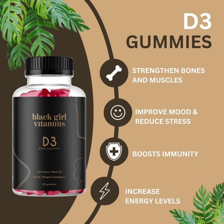 Black Girl Vitamins - Vitamin D3 Gummies, for Immune, Energy, and Bone Support, 2000IU (50mcg) Vitamin D per Serving, Gluten-Free Vitamin D Gummies (Multi-Flavored), 60ct - Image 2