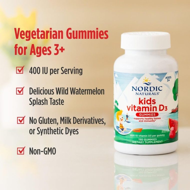 Nordic Naturals Vitamin D3 Gummies Kids, Wild Watermelon Splash - 120 Gummies - 400 IU Vitamin D3 - Bone Health, Healthy Immunity - Non-GMO, Vegetarian - 120 Servings - Image 6