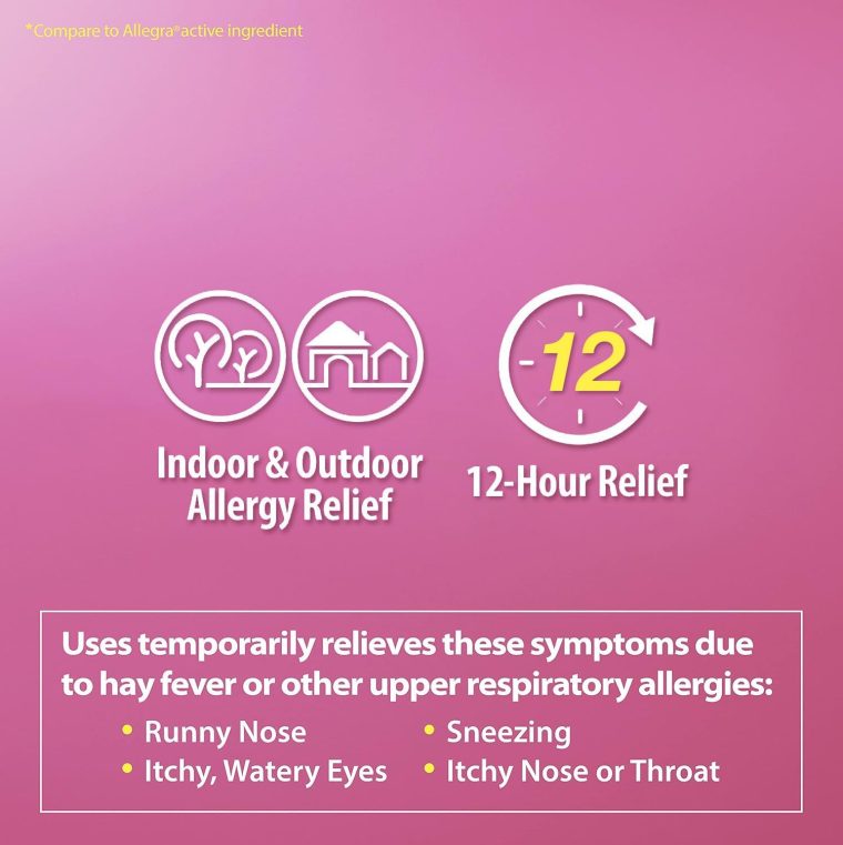 HealthA2Z Fexofenadine Hydrochloride 180mg, Antihistamine for Allergy Relief, 24-Hour Antihistamine for Allergy Relief (120 Count (Pack of 1)) - Image 3