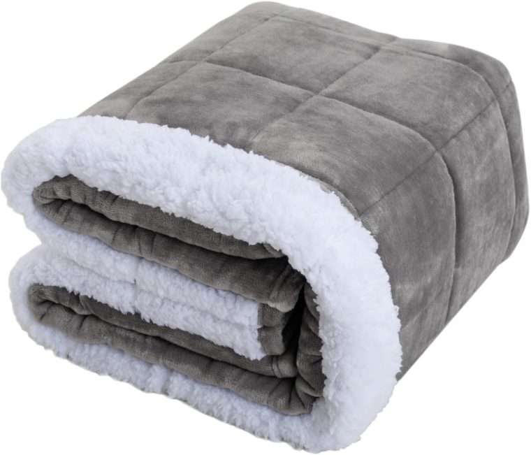 Mr.Sandman Weighted Blanket Queen Size 60"x80" 15lbs for Adults, Soft Sherpa Fleece Heavy Blanket for Relieve Stress - Grey/White