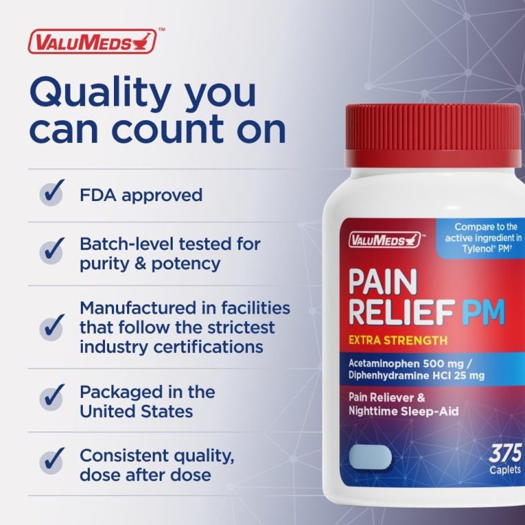 ValuMeds PM Pain Reliever and Nighttime Sleep Aid (375 Count) Generic Acetaminophen 500mg | Fast-Acting Extra Strength Relief for Headaches, Migraines, Aches | Non-Habit Forming Compare to Tylenol PM - Image 6