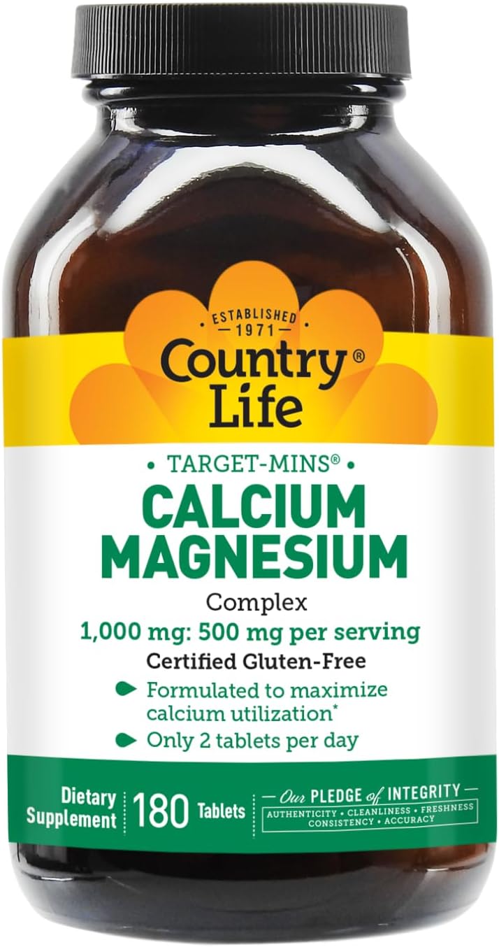 Country Life Target-Mins Calcium Magnesium Complex 1000mg/500mg, 180 Tablets, Certified Gluten Free, Certified Vegan, Certified Non-GMO Verified - Image 3