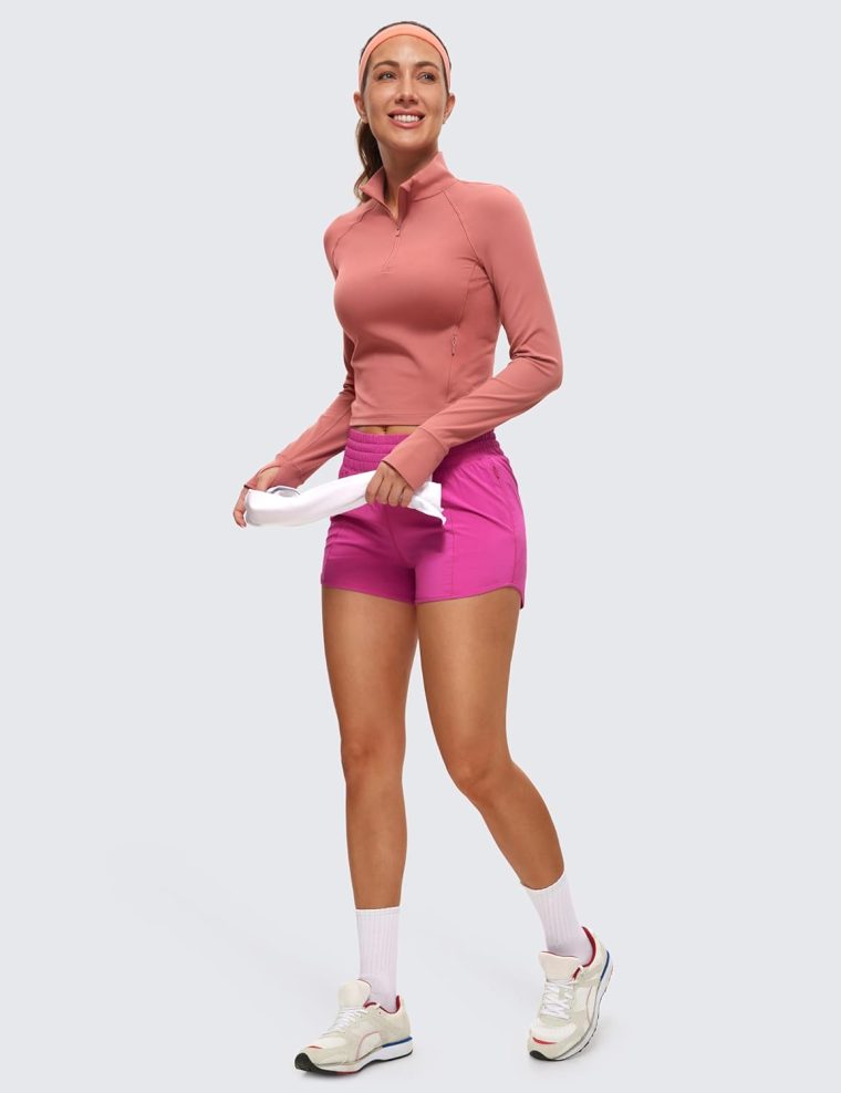CRZ YOGA Women's Butterluxe Long Sleeve Workout Shirts Half Quarter Zip Athletic Tops Crop Collared T-Shirt - Image 3