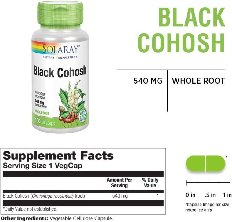 SOLARAY Black Cohosh 540 mg | Womens Health & Menopause Support Supplement | Whole Root | Non-GMO, Vegan & Lab Verified | 100 VegCaps - Image 2