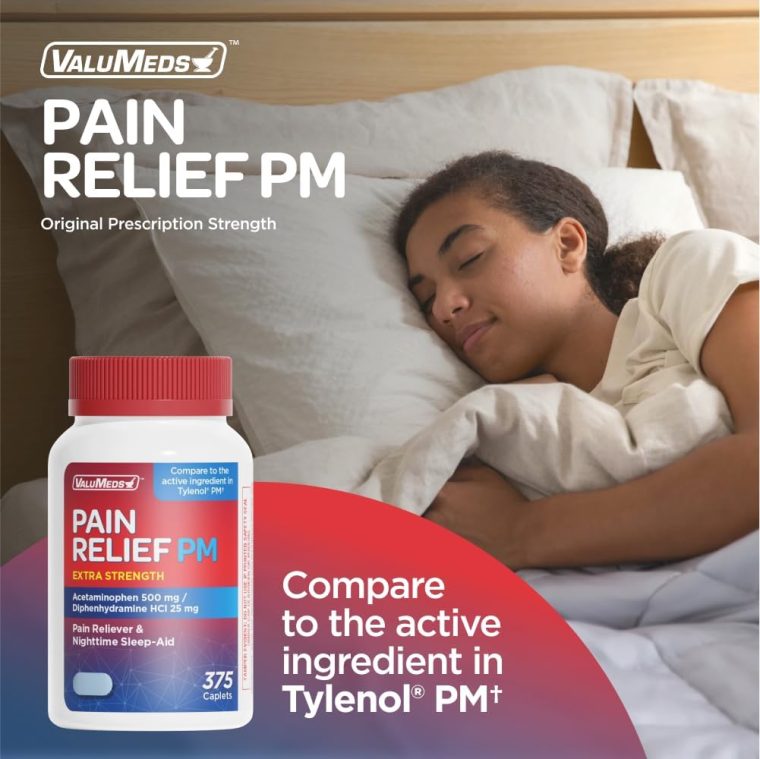 ValuMeds PM Pain Reliever and Nighttime Sleep Aid (375 Count) Generic Acetaminophen 500mg | Fast-Acting Extra Strength Relief for Headaches, Migraines, Aches | Non-Habit Forming Compare to Tylenol PM - Image 2