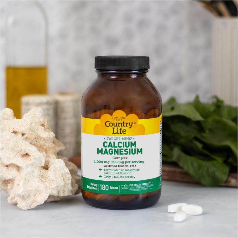 Country Life Target-Mins Calcium Magnesium Complex 1000mg/500mg, 180 Tablets, Certified Gluten Free, Certified Vegan, Certified Non-GMO Verified - Image 2