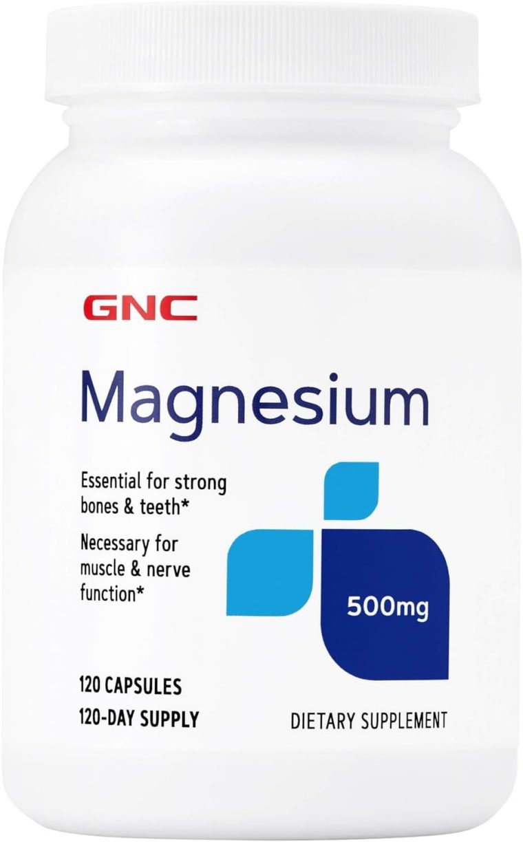 GNC Magnesium 500mg, 120 Capsules, Supports Calcium Absorption and Strong Teeth and Bones