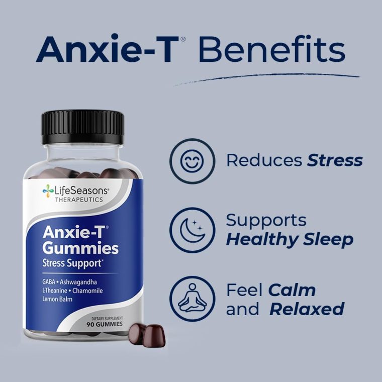 Anxie-T - Stress Relief Gummy - Vitamin Supplement for Mood & Mental Focus Support - Feel Calm and Relaxed - Rapidly Eases Tension - Ashwagandha, GABA & L-Theanine - 90 Gummies - Image 2