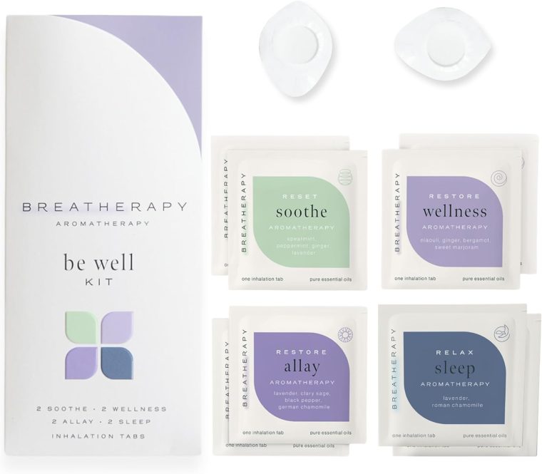Be Well Kit | Pure Essential Oil Aromatherapy Inhalation Tabs | Wellness, Allay, Soothe and Sleep Patches | 8-Pack