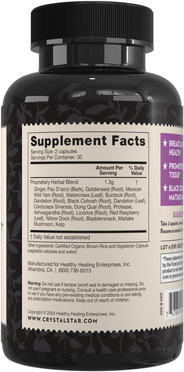 Crystal Star Fibro Defense, 60 Capsules, Black Cohosh, Breast & Uterine Health Between Periods, Gluten Free, Non-GMO - Image 3
