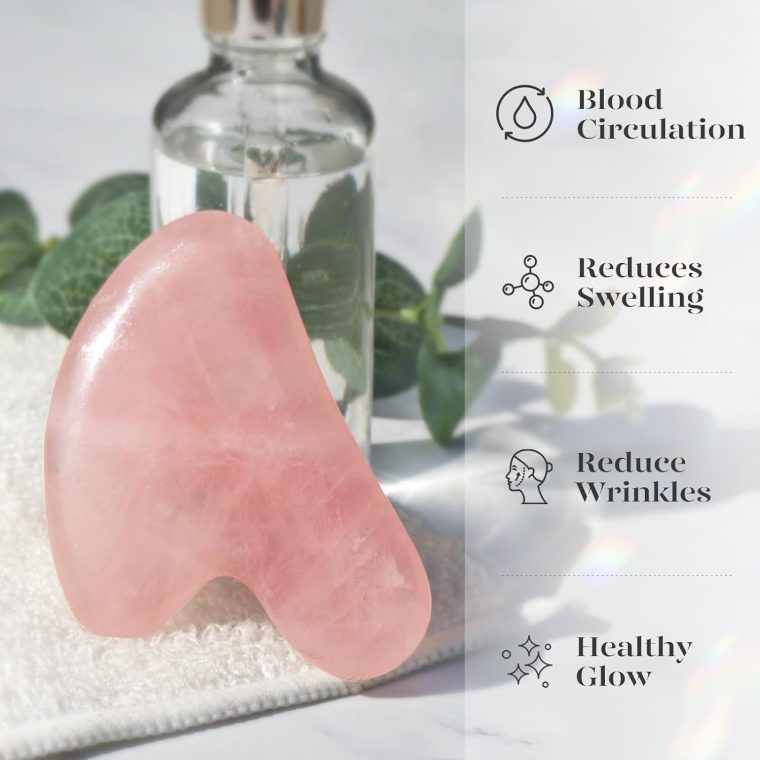 BAIMEI Gua Sha Facial Tool for Self Care, Massage Tool for Face and Body Treatment, Relieve Tensions, Reduce Wrinkles and Redness, Skin Care Tools for Men Women - Rose Quartz - Image 4