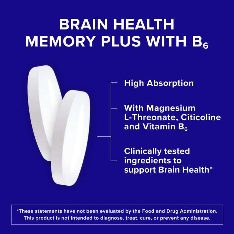 Qunol Brain Health Memory Plus with B6, Magnesium L-Threonate & Citicoline, Clinically Tested Ingredients to Improve Memory, Focus, Attention and Productivity, 60 Count (Pack of 1) - Image 4