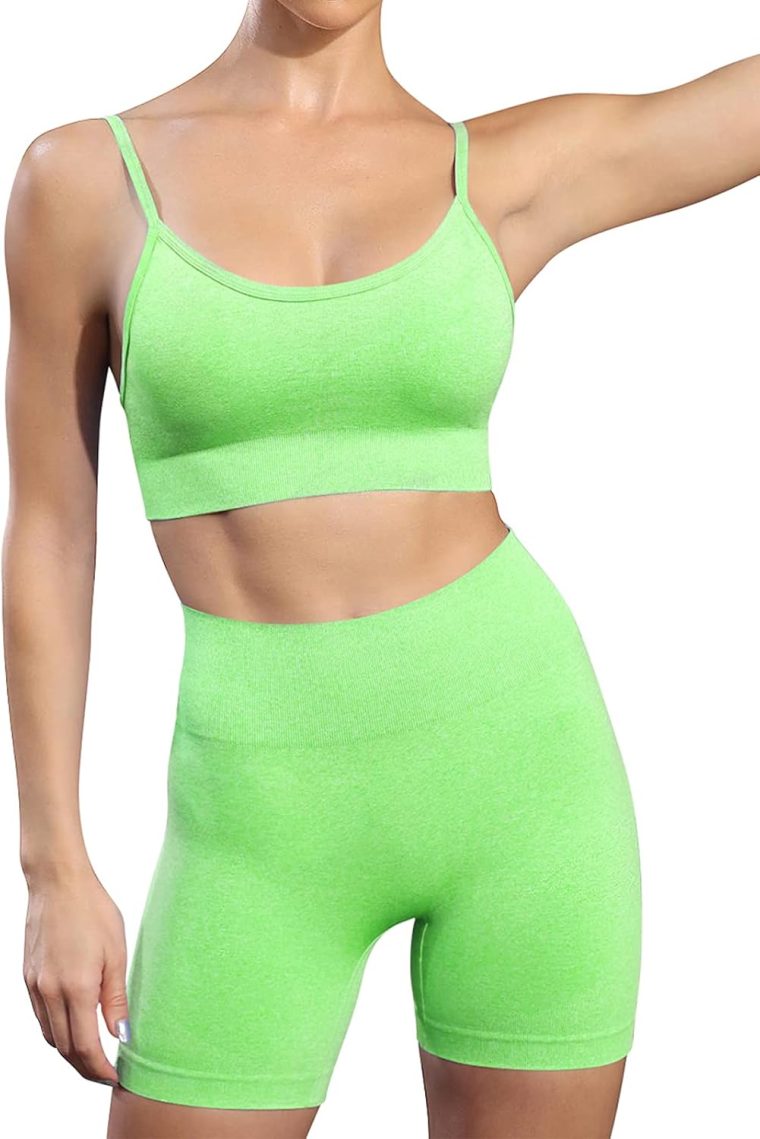 Workout Sets for Women 2 Piece Outfits Gym Shorts Women High Waisted with Adjustable Padded Sports Bra Gym Sets