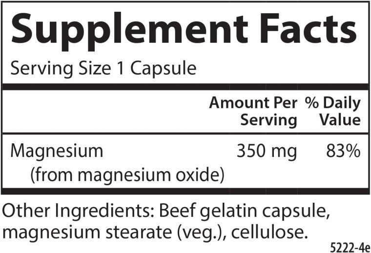 Carlson - Magnesium, 350 mg, Cardiovascular Support, Muscle Function & Nerve Health, 180 capsules - Image 2