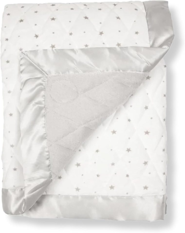 DREAMLAND BABY 4lb Weighted Blanket for Kids. Breathable Dual Fabrics with Minky Cooling Side & Cozy Microfleece on Reverse. Ages 3+ and/or 30+ lbs (White with Grey Stars)
