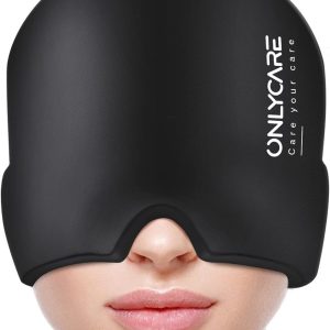 ONLYCARE Migraine Relief Cap,Soothing Migraine Mask,Upgraded Odorless Gel Ice Head Wrap, Hot and Cold Therapy, FSA or HSA Eligible Headache Ice Pack for Tension and Stress(Black)