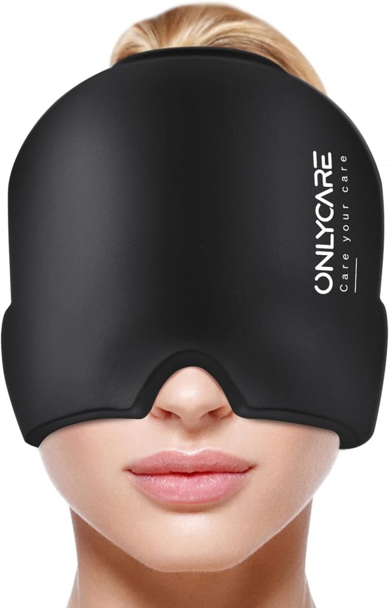 ONLYCARE Migraine Relief Cap,Soothing Migraine Mask,Upgraded Odorless Gel Ice Head Wrap, Hot and Cold Therapy, FSA or HSA Eligible Headache Ice Pack for Tension and Stress(Black)