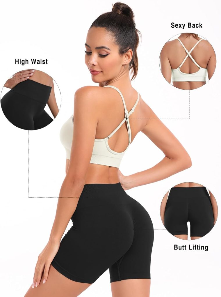 Workout Sets for Women 2 Piece Outfits High Waisted Yoga Shorts with Adjustable Strappy Sports Bra Gym Sets - Image 3