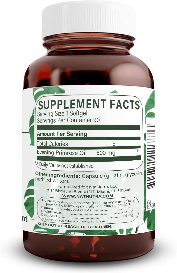 Natural Nutra Evening Primrose Oil Supplement from Fatty Acid, Nerve Health, Helps Reduce Skin Blemishes, Balance Body Secretions, Promote Heart Health, Skin Clarity, 500 mg, 90 Softgels - Image 2