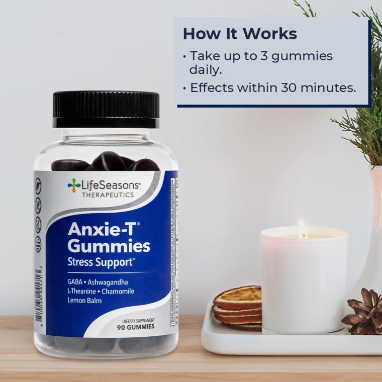 Anxie-T - Stress Relief Gummy - Vitamin Supplement for Mood & Mental Focus Support - Feel Calm and Relaxed - Rapidly Eases Tension - Ashwagandha, GABA & L-Theanine - 90 Gummies - Image 3