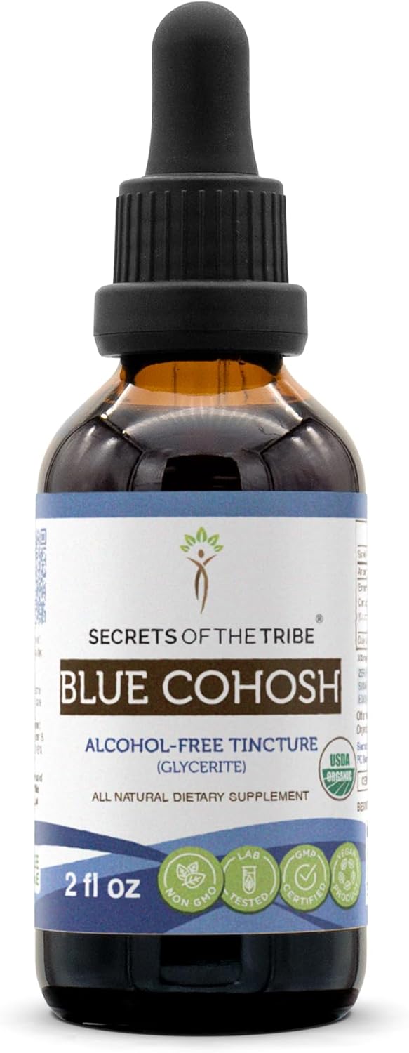 Secrets of the Tribe Blue Cohosh USDA Organic | Alcohol-Free Extract, High-Potency Herbal Drops | Made from 100% Certified Organic Blue Cohosh (Caulophyllum Thalictroides) Dried Root (2 oz)