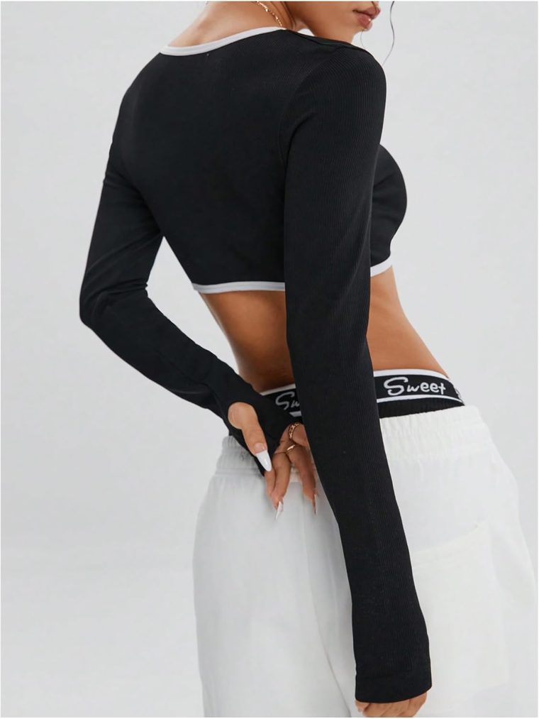 SweatyRocks Women's Long Sleeve Workout Crop Top Low Medium Impact Athletic Yoga Gym Shirts - Image 2