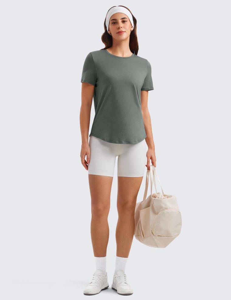 CRZ YOGA Women's Pima Cotton Short Sleeve Workout Shirts Casual Yoga T-Shirt Soft Athletic Top - Image 3