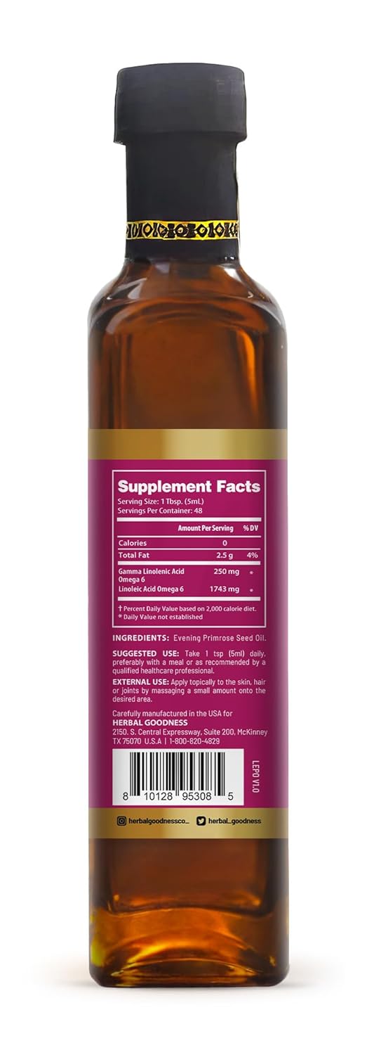 Herbal Goodness Evening Primrose Oil 8oz – Cold-Pressed, High GLA for Hormone Balance, Skin, Hair, Joint, & Heart Health Support – Pure, Non-GMO, Premium Supplement Oil | Herbal Goodness - Image 2