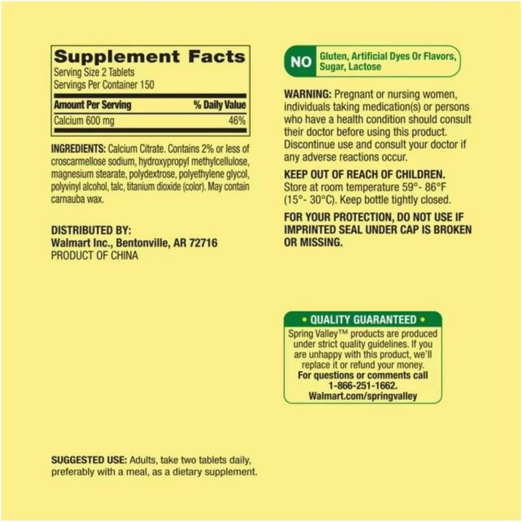 Spring Valley Calcium Citrate 600 mg, 300 Tablets - Bone & Joint Health + STS Sticker. - Image 7