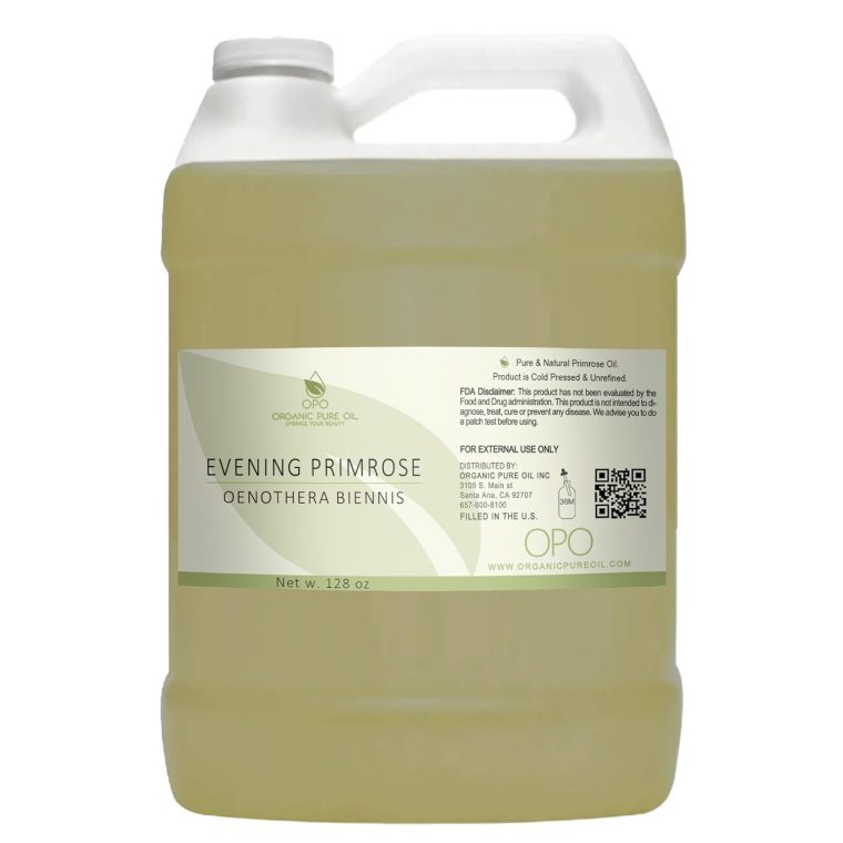 Evening Primrose Oil - 128 oz - 1 Gallon - Pure, Natural, Non GMO, Cold Pressed, High GLA, Vegan Bulk Carrier Oil for Face Hair Skin Body Scalp Arms Legs - by Organic Pure Oil