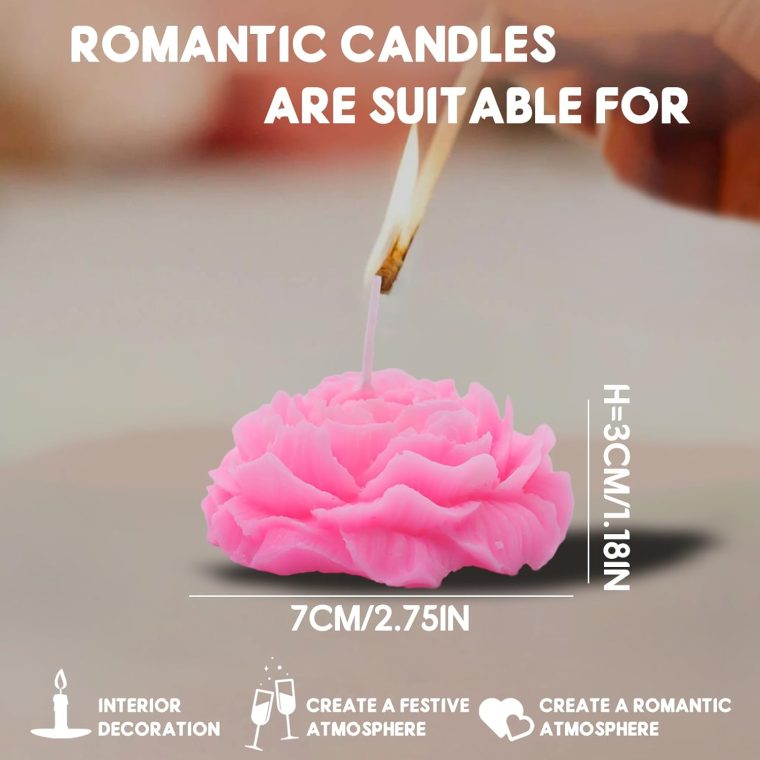 Valentine's Day 4 Pcs Low Temperature Candles Glitter Pink Peony Flower Home Scented Candle Kit Pure Natural Soybean Oil Candle Aromatherapy Romantic Wax Play Candle for Lovers Couples - Image 2
