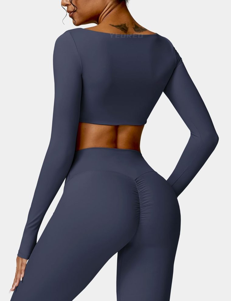 YEOREO Kyla Women Crop Top Long Sleeve Padded Sports Low Medium Impact Yoga Shirt Workout - Image 5