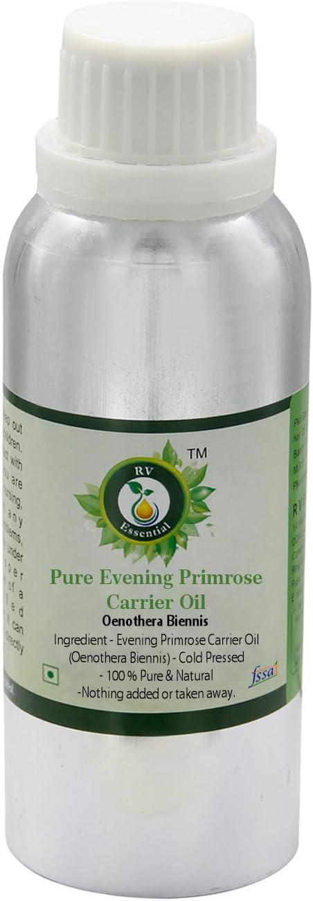 R V Essential Pure Evening Primrose Oil | Oenothera Biennis | 100% Natural Cold Pressed | for Face, Skin Care, Hair Care, Scalp Massage, Body Massage | 300ml | 10oz