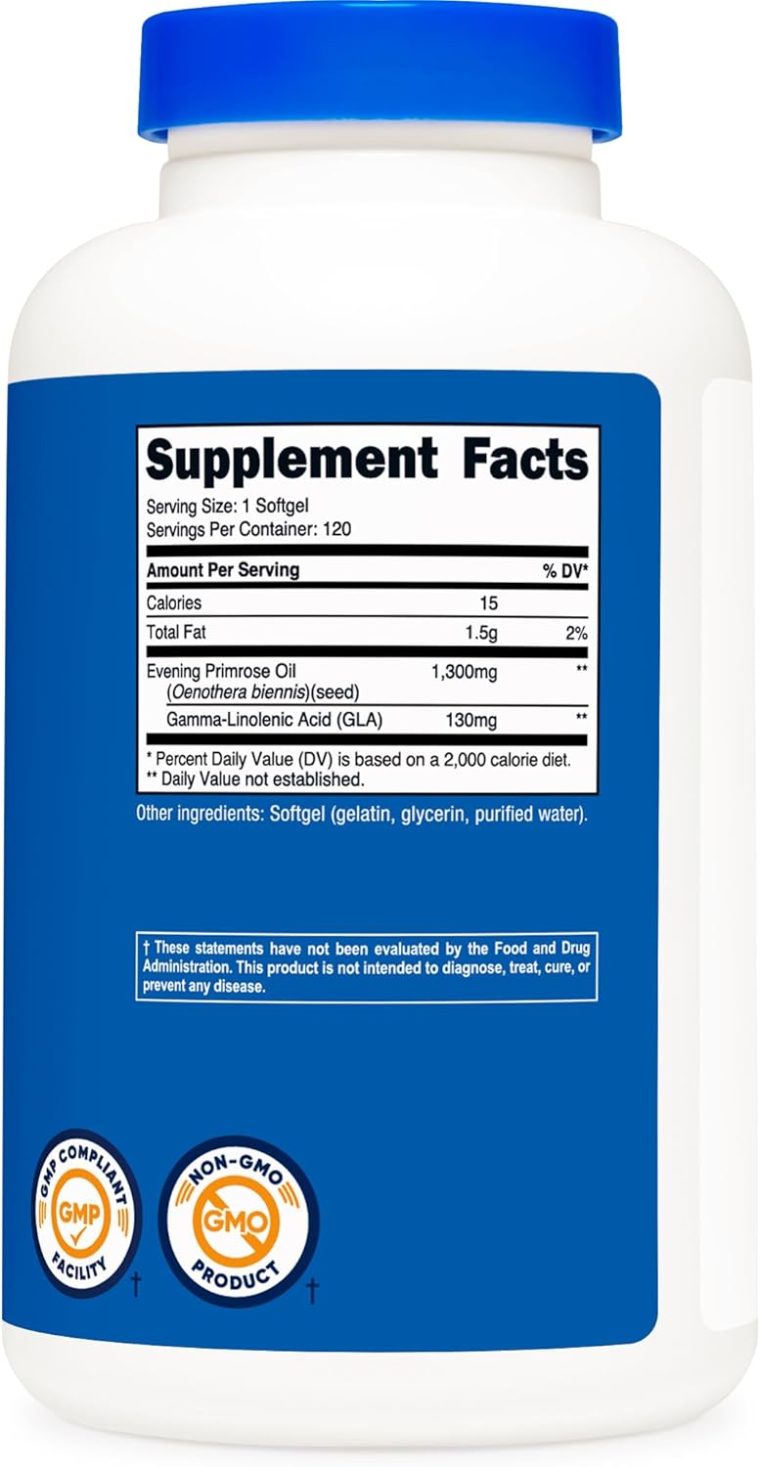 Nutricost Evening Primrose Oil 1,300mg, 120 Softgels - Cold Pressed, Non-GMO, Gluten Free, 120 Servings - Image 5