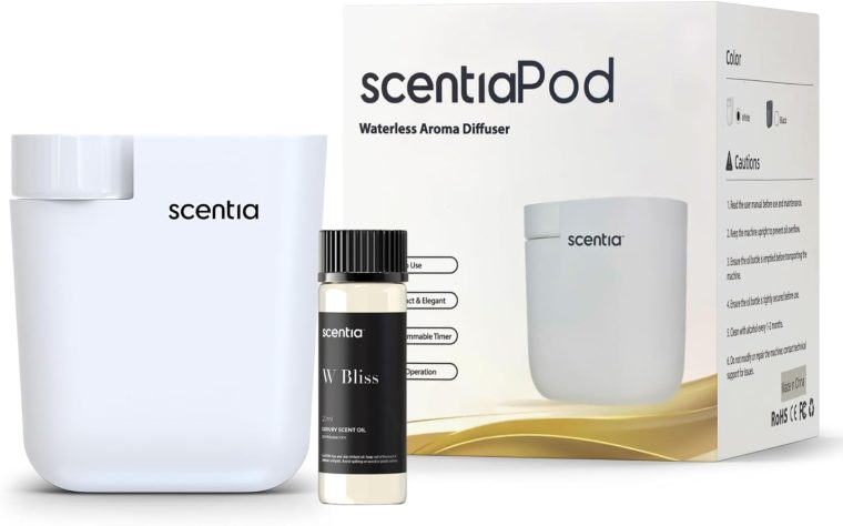 Home Scent Diffuser Starter Kit |Plug in Waterless Aroma Diffuser for Essential Oils | for Home, Office,Spa, Smart App | Covers up to 500 Sq. Ft. | White | 20ml Oil Included- Best Gift