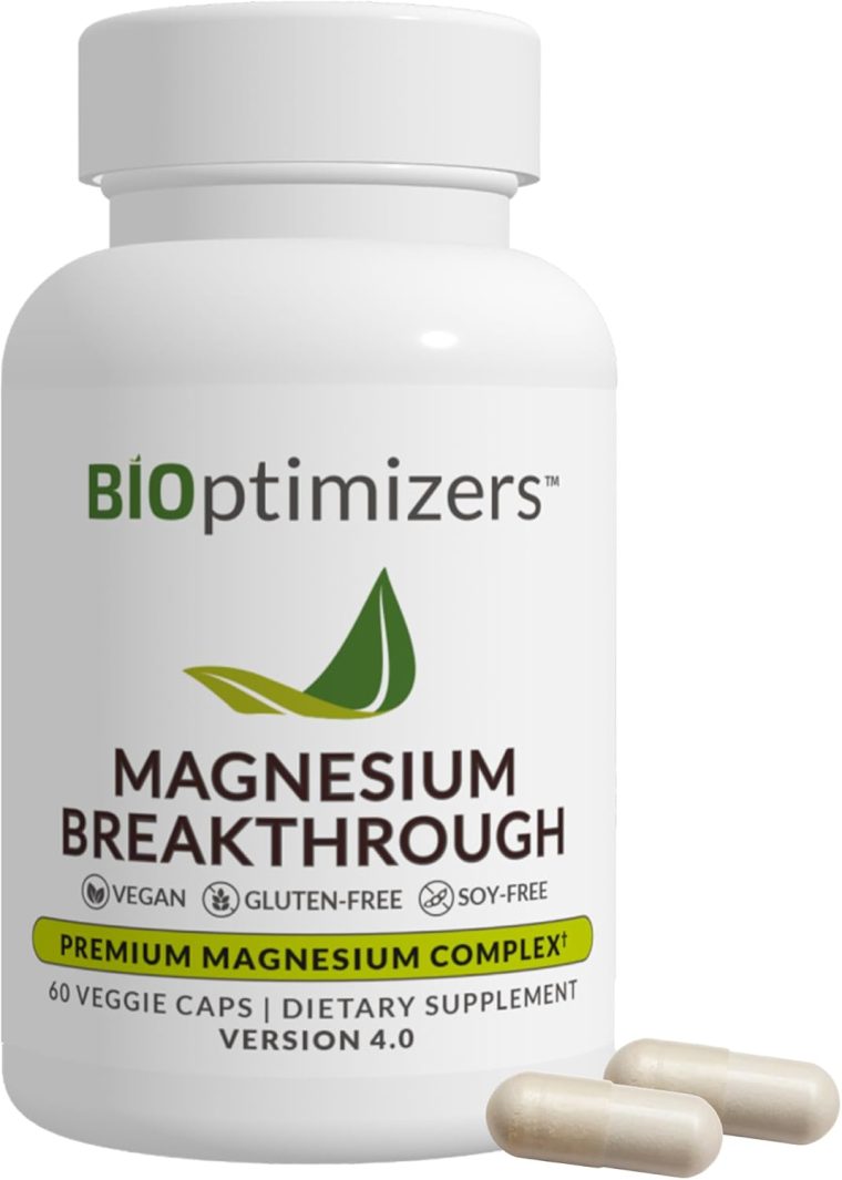 BIOptimizers Magnesium Breakthrough Supplement 4.0-7 Forms of Mg: Glycinate, Malate, Citrate, and More - Natural Support for Sleep and Cognitive Function - 60 Capsules- Calming Vitamins Complex
