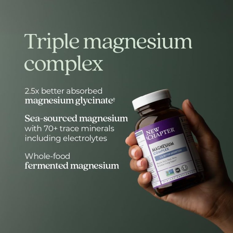 New Chapter Magnesium Complex Supplement for Heart, Bone, Nerve, Muscle & Cellular Energy - Well-Absorbed Magnesium Glycinate + Sea-Sourced & Fermented Forms, 100% Vegan, 60 Tablets - Image 2