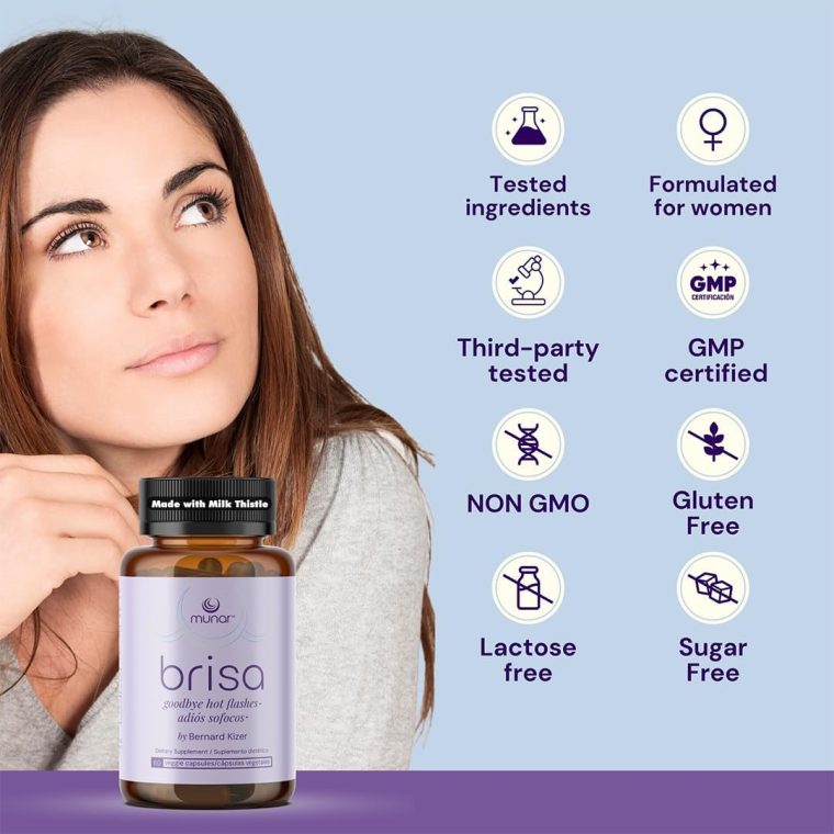 Munar Brisa Menopause Support – Hormonal Balance for Women with Milk Thistle, Vitex, Black Cohosh and Rhubarb. Reduces Hot Flashes, Boosts Energy, Liver Detox – 30-Day Supply (60 Capsules) - Image 3
