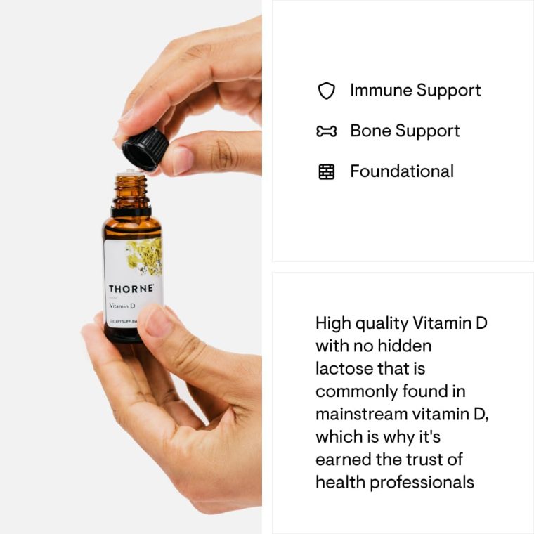 THORNE - Vitamin D Liquid - Vitamin D Supplement - Supports Healthy Bones and Muscles, Cardiovascular Health, and Immune Function* - 1 Fl Oz (30 ml)- 600 Servings - Image 4
