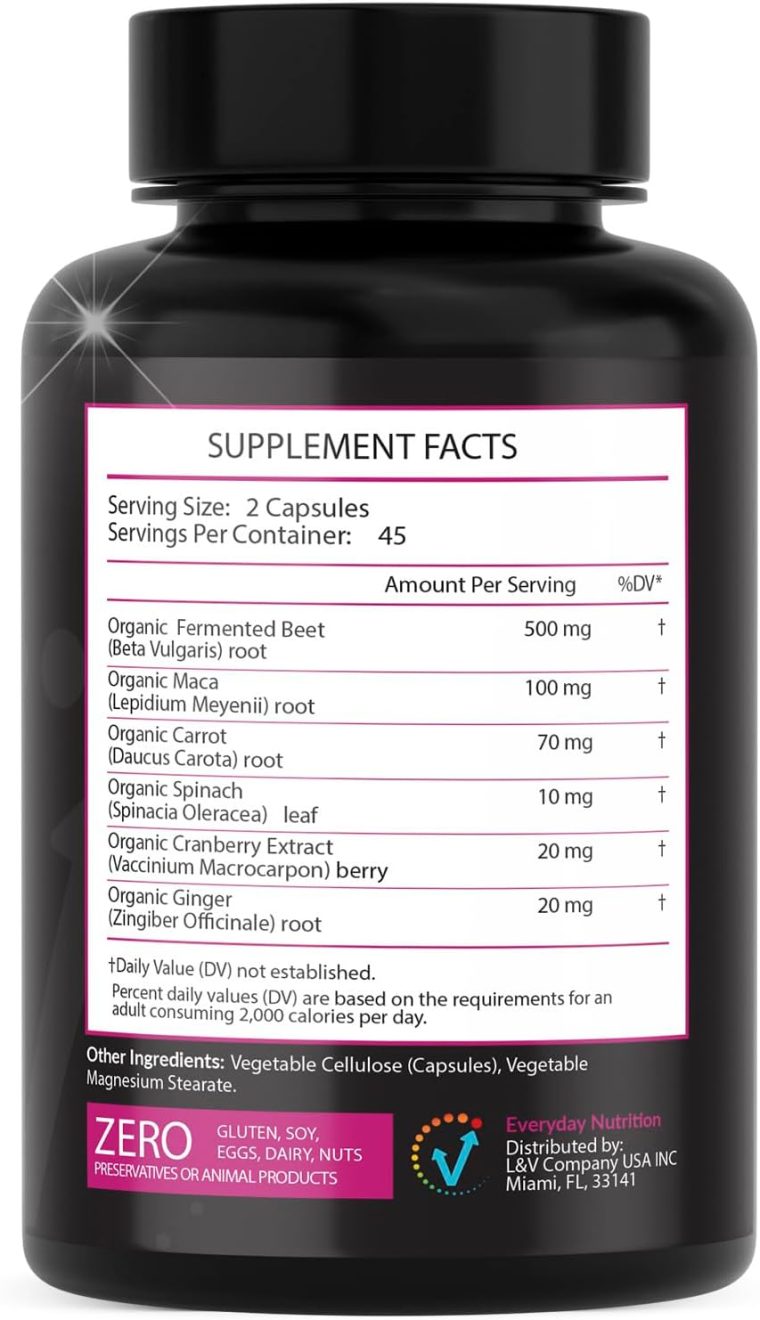 Organic Fermented Beet Root, Black Maca, Carrot, Spinach, Cranberry, Ginger |Enhanced Overall Health for Women & Men | Made in USA | 90 Veggie Capsules - Image 2