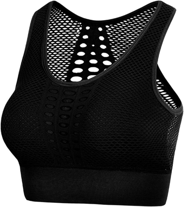 Hopgo Sports Bra for Women High Support Mesh Open Back Workout Tops Padded Longline Yoga Bra - Image 2
