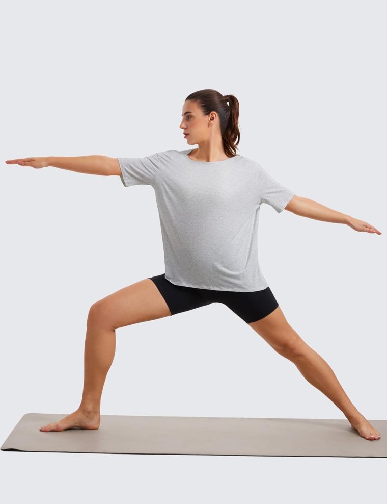 CRZ YOGA Women's Pima Cotton Short Sleeve Shirts Boat Neck Loose Fit Gym Workout T-Shirt Athletic Casual Tops - Image 3