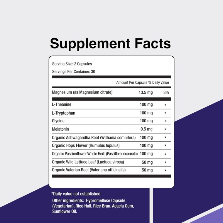SleepSupport - Natural Sleep Aid for Adults to Help Promote Calm and Relaxation - Organic Sleep Supplement with Ashwagandha, Valerian Root, Magnesium, Melatonin, Glycine, L-Tryptophan - 60 Capsules - Image 6