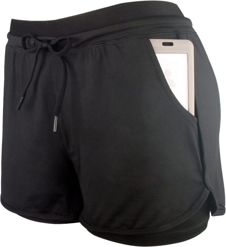 RIBOOM Women Workout Running Shorts 2 in 1 Active Yoga Gym Sport Shorts with Pockets