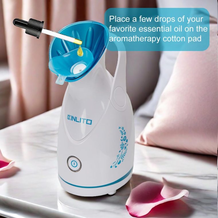 Facial Steamer Ionic Face Steamer for Home Facial, Warm Mist Small Facial Steamer for Deep Cleaning Unclog Pores with Blackhead Remover, Aromatherapy Kit for Personal Home SPA (Blue) - Image 3