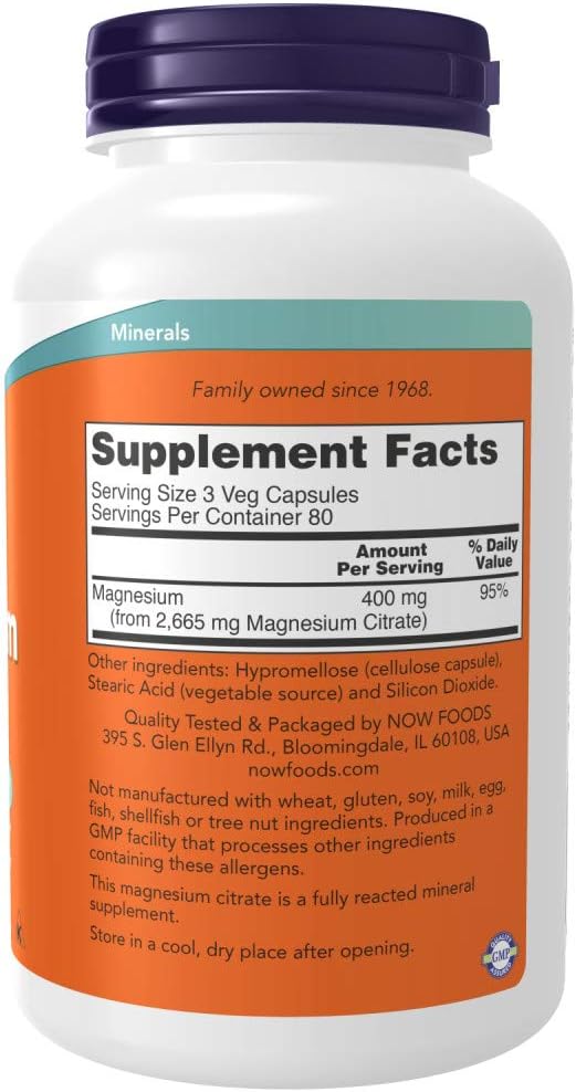 Now Supplements, Magnesium Citrate, Enzyme Function*, Nervous System Support*, 240 Veg Capsules - Image 2